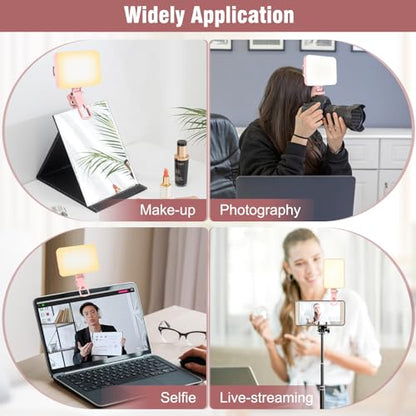 ALTSON 60 LED Portable Selfie Light Video Conference Lighting with Clip & Camera Tripod Adapter Rechargeable 2200mAh CRI 97+, 9 Light Modes for Phone iPhone Webcam Laptop Photo Makeup - color: Pink