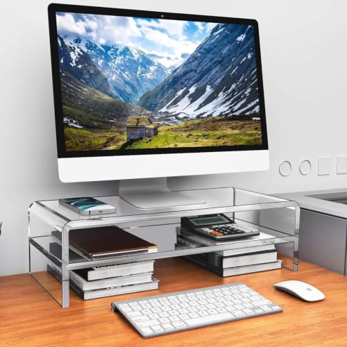 Egchi Acrylic Monitor Stand, 2 Tiers Computer Monitor Riser(20x8x5.5 Inch), Monitor Riser/Computer Stand for Home,Office,Business,PC Desk Stand for Keyboard Storage& Multi-Media Laptop Printer Screen - size: 20''x8''x5.5''- 2 Tiers