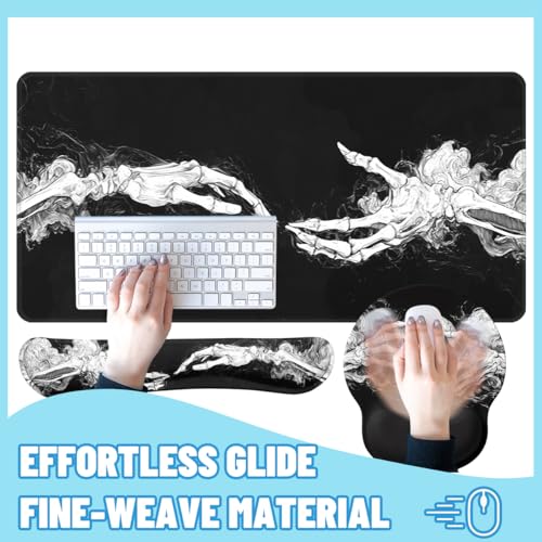 Skeleton Hands Desk Mat Set Dark Gothic Art Large Mouse Pad with Wrist Rest 4in1 Desk Mat for Desktop Ergonomic Keyboard Wrist Support Anti-Slip Computer Ergonomic Mouse Pad Home Office Gaming - color: Skeleton Hands