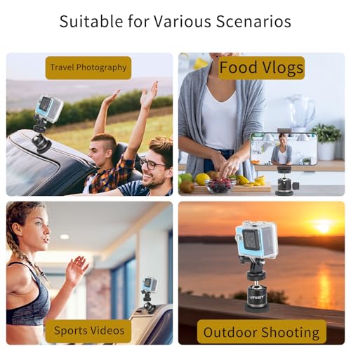 UTEBIT Magnet Camera Mount for Action Camera, with Phone Holder Mount,Black | 43mm Strong Magnetic Base Mount with 360° Rotation Ball Head, Compatible with Gopro Hero, DJI Osmo Action Osmo Nano, Insta360 - size: 43MM