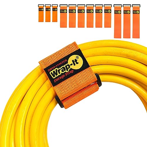 Super-Stretch Wrap-It Storage Straps - Assorted 12-Pack Orange - Elastic Hook and Loop Cinch Straps - Extension Cord Organizer, Hose and Cables Straps, Cord Wrap, Cord Keeper, Garage and RV Storage - color: Blaze Orange, size: Assorted 12-Pack (9",12",18"