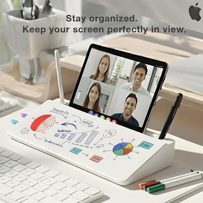Glass Desktop Whiteboard with Storage Drawer – Premium Dry Erase Board for Desk Notes, Planning & Organization - color: White Black