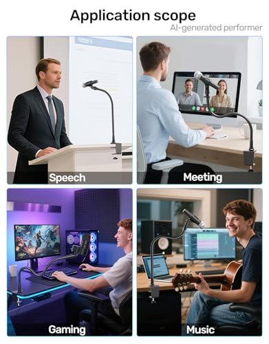 19" Flexible Gooseneck Mic Stand with Desk Clamp【Heavy Duty】 & with 2 Mic Holders, 1/4" & 3/8" Adapters，for Gaming, Live Streaming, Podcast, Conference, and Podium - size: Heavy-Duty Clamp