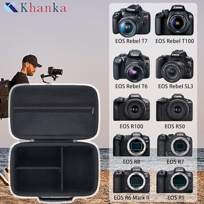 khanka Camera Case for Canon EOS Rebel R6V/T7/T100/T6/R50/R100/R5/R7/R8/R6 Mark II/SL3 DSLR Camera,Travel Protective Carrying Case for Canon EOS Rebel Camera and 18-55mm/18-45mm Lens(Case Only) - color: Black