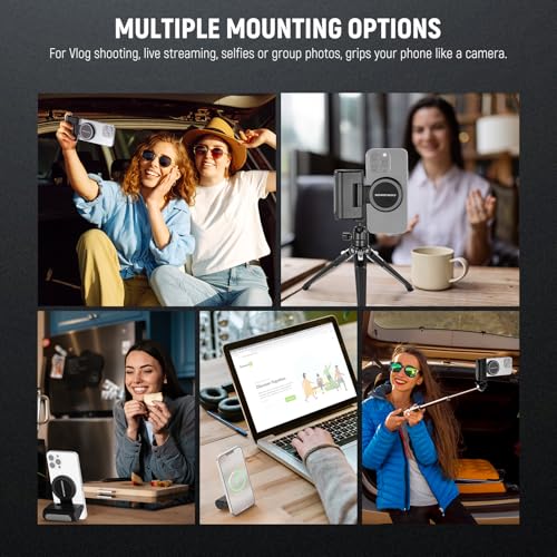 NEEWER Basics Magnetic Phone Camera Grip Handle with Shutter Remote Compatible with MagSafe iPhone ONLY, 18W Magnetic Charging, 5000mAh Rechargeable for Vlog Selfie Tripod Video Recording, WS-25001 - style: WS-25001