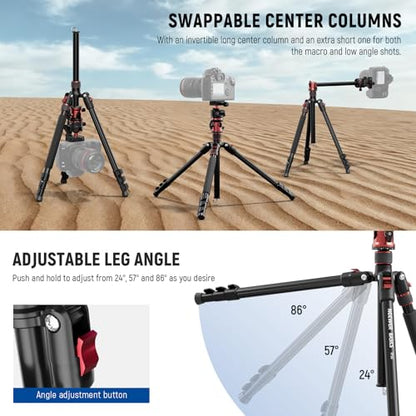 NEEWER Basics 70.9" Camera Tripod Monopod with Center Column & Ball Head, Quick Release Overhead DSLR Cell Phone Holder Stand Compatible with iPhone Travel Video Recording, 17.6 lbs Max Load, TP16 - style: TP16 w/Ball Head
