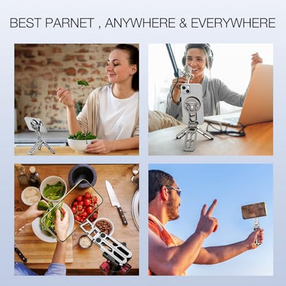 Magnetic Pocket Phone Tripod Foldable Compatible with Magsafe for iPhone 17/16/15/14/13/12 Plus Pro Max Series, Upgrade Mini Cell Phone Tripod Mount Handle Smartphone Desk Stand Travel All in One
