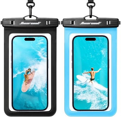 Hiearcool Universal Waterproof Case, Waterproof Phone Pouch Compatible for iPhone 17 16 15 14 13 Pro Max XS Plus Samsung Galaxy S22 Cellphone Up to 8.9", IPX8 Cellphone Beach Bag for Travel - 2 Pack - color: Black & Blue
