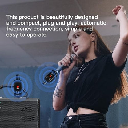 Elimavi Wireless Microphone System 2.4GHz Wireless Plug-on XLR Dual Transmitter & Receiver for Dynamic Mic,Mixer,PA System,2 Transmitters Connecting Microphones for Synchronous Transmission - size: 1 x Receiver + 2 x Transmitters