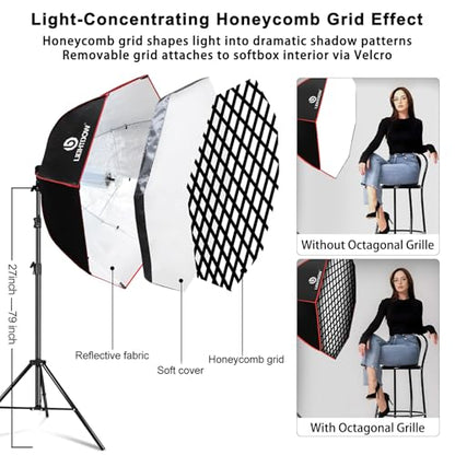 Light Box Photography Lighting Kit:2-Pack 37" Octa Softbox,Honeycomb Grid,110W LED Lamps,RC,Tripod Stands for Studio Light,Video Recording,Portraits,Model/Food/Pet/Baby/Product Shoots & Live Streaming - size: 2-Pack