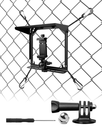 Upgrade Cell Phone Fence Mount with Shade Fit for iPhone GoPro Mevo Start and Other Action Cameras, Fence Phone Holder Suitable for Recording Various Ball Games, Multi-Point Adjustable, Black