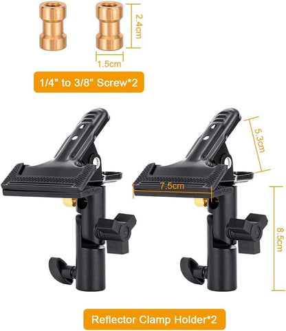 UTEBIT 2 Pack Photography Reflector Holder for Light Stand, Black | Heavy Duty Metal Clamp Holder, Light Reflector with Stand, Photo Umbrella Clamps for Studio, Light Stand - size: 2 PACK-Reflector Photography