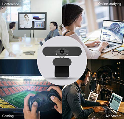 Webcam 1080P HD with Microphone & Privacy Cover, USB Web Cam with Live Streaming HD Video for Mac, PC, Computer and Laptop, Wide Angle Lens 1080P Web Camera with 360 Degree Flexible Mount