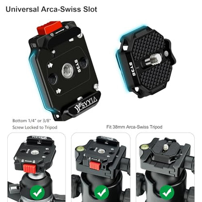 SY38 Camera Quick Release Plate Kit V2,Auto-Lock 38mm Camera Tripod Quick Release Mount Multi-Functional Base,Use for Tripod, Monopod,Slider Etc Quick Release Adapter,V3803