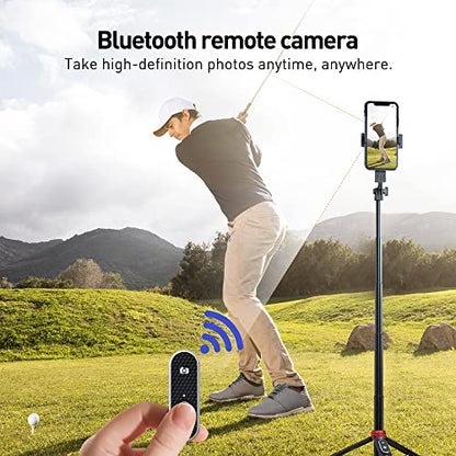 62" Phone Tripod & Selfie Stick for Golf Training, Extendable Cell Phone Tripod Stand with Wireless Remote and Phone Holder, Golf Training Aid - Compatible with iPhone Android iPhone