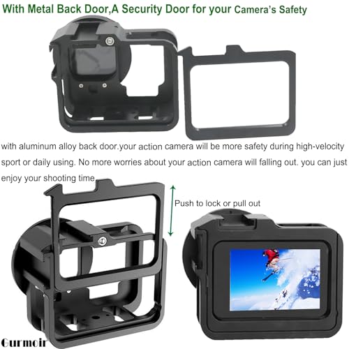 Metal Protective Case for Go Pro Hero 13/12/11/10/9 Black, Upgraded Aluminum Alloy Back Door Housing Frame Video Cage, with 2 Cold Shoe Mount and 52mm Filter