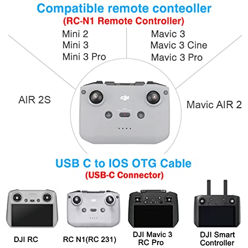 1FT USB C to iOS Remote Controller Cable for DJI Mavic 3, Mini 2, Mini 3 Pro, Air 2S, Mavic Air 2 - 90 Degree OTG Data Cord Accessories (iOS Connector) - style: USB C to IOS