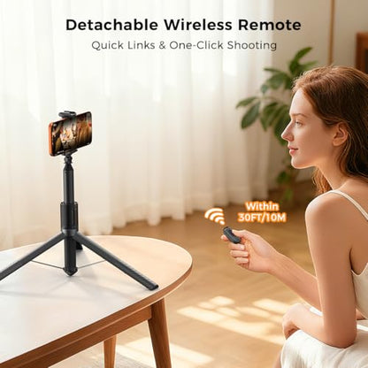 65" Automatic Phone Tripod,Auto-Open and Close Selfie Stick Tripod with Remote, Extendable Cell Phone Stand for iPhone & Android,Lightweight Selfie Stick for Creators,Vloggers,Travel,YouTube