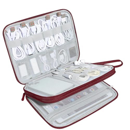 CILLA Electronics Organizer Travel, Travel Cord Organizer Case, Compact Electronics Accessories Bag for Cable, Cord, Charger, Phone - color: wine