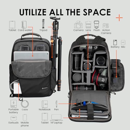 TARION Camera Backpack Slim Photography - 12.5L Compact DSLR Bag with Side Access 14in Laptop Compartment Waterproof Rain Cover - Black TRL - color: 12.5l Backpack Black, size: Large