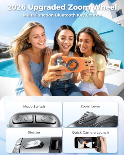 Mini Magnetic Selfie Stick Tripod for MagSafe, Pocket 4.8" Design, 4-in-1 | Zoom Control, Ergonomic Phone Grip, Detachable Multi-Function Bluetooth Remote and Up to 18" Extendable Selfie Stick