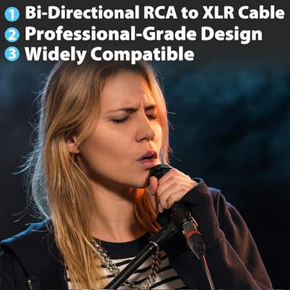 Cyberguys RCA to XLR Cable, 2 XLR to RCA Bi-Directional Audio Cords, Shielded with OxygenFree Copper, Gold-Plated & Nickel-Plated Connectors, Compatible with Mixer Amplifier Speaker Sound Card, 10 FT