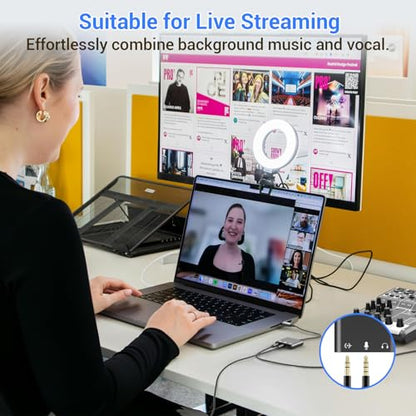Cubilux USB C to 3.5mm Adapter for Live Streaming/Recording, USB C to TRRS Microphone Splitter for Laptop, Recording Adapter with Line-in & Mic-in & 3.5 Headphone Out-Suitable for Laptop/PC