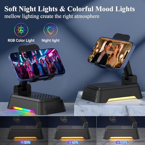 Gifts for Men Women, Cell Phone Stand with Bluetooth Speaker and Ambient Light, Stereo Sound, Adjustable Phone Holder, Cool Tech/Christmas/Birthday Gift Idea for Dad Mom Husband