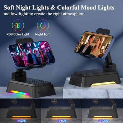 Gifts for Men Women, Cell Phone Stand with Bluetooth Speaker and Ambient Light, Stereo Sound, Adjustable Phone Holder, Cool Tech/Christmas/Birthday Gift Idea for Dad Mom Husband