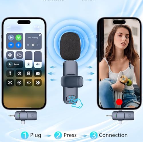4in1 Wireless Lavalier Microphone for iPhone, iPad, Android, Camera，computers;mini Noise Reduction Recording Mic 2.4G Ultra-Low Delay,with storage box for Live Stream Content Creators Podcast