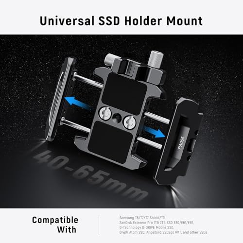 Neewer SSD Holder 40-65mm Quick Release SSD Bracket Mount with Cable Clamp Compatible with SmallRig Phone Cage for 16 Pro Max 15 Pro Max Samsung S24 Ultra T9 T7 T5 SanDisk, PA065 - style: PA065