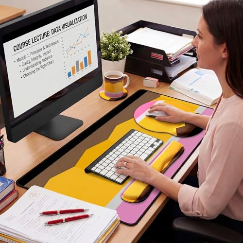Kingdder Pencil Teacher Desk Mat Mouse Pad Set Include Large Desk Mat Pad with Wrist Rest Mouse Support, Keyboard Wrist Rest Coaster Back to School Classroom Teacher Appreciation Gift - style: Pencil