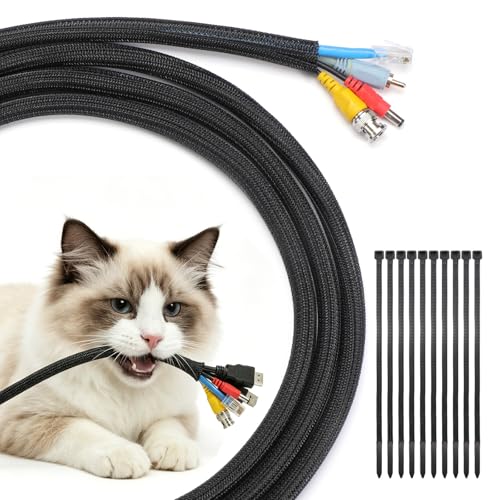 Yecaye 30ft - 1/2 inch Cord Protector Cable Sleeve, Split Braided Wire Loom Tubing for TV Computer USB Cable Power Cord, Cable Management Cord Protectors from Pets no Chew, Black (with 10 Zipties) - color: Black, size: 1/2"-30ft