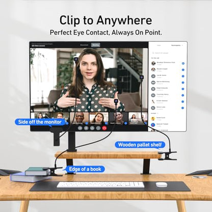 4K Center Screen Webcam with Microphone, AutoFocus 4K Middle Screen Webcam USB Type-C/A Adapter, Eye Level Camera Plug&Play (Clamp)