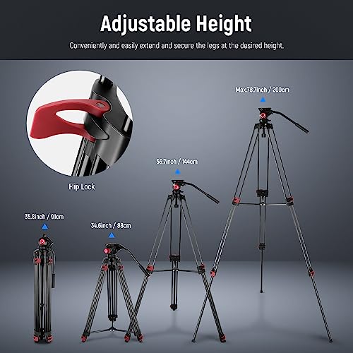 NEEWER 79"/200cm Video Tripod, Heavy Duty Aluminum Alloy Camera Tripod Stand with 360° Fluid Drag Head, QR Plate Compatible with Canon Nikon Sony and Other DSLR Camera Camcorder, Load Up to 17.6lb/8kg - style: TP-M200