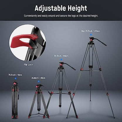 NEEWER 79"/200cm Video Tripod, Heavy Duty Aluminum Alloy Camera Tripod Stand with 360° Fluid Drag Head, QR Plate Compatible with Canon Nikon Sony and Other DSLR Camera Camcorder, Load Up to 17.6lb/8kg - style: TP-M200