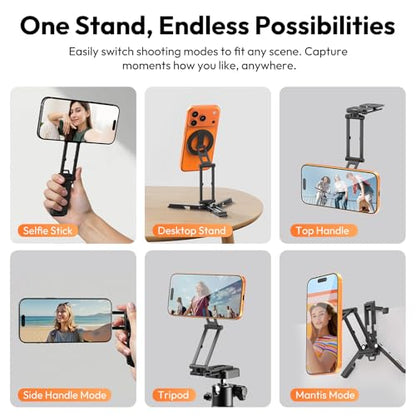 ULANZI SK29 Magnetic Phone Tripod, Foldable Mini Tripod Mount with MagSafe Phone Holder, Aluminium Cell Phone Stand with 1/4”, Arca Uka Base, Travel Vlog Essentials for iPhone 17/16/15/14/13/12