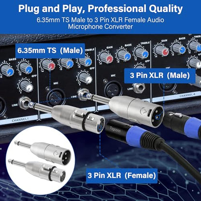 1/4" TS Male to XLR Adapter 2 Pack, 6.35mm 1/4" TS Male to XLR Male Adapter and 6.35mm 1/4" TS Male to XLR Female Adapter, 1/4 Inch TS Male to XLR Connector - color: TS 6.35mm Male to (XLR Male & XLR Female), size: 2 Pack
