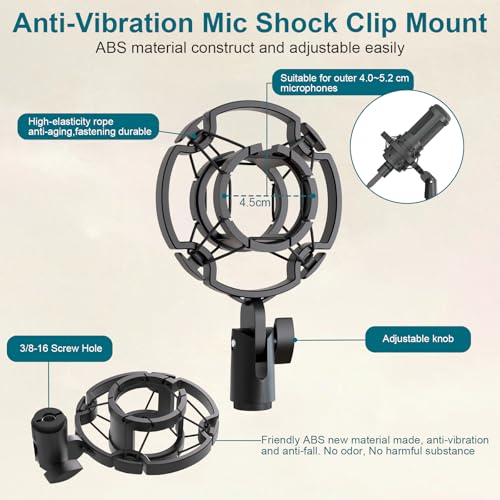 Desktop Microphone Stand,Adjustable Height Mic Stand with Pop Filter Shock Mount Mic Clip 3/8" to 5/8" Adapter,Compatible with AT2020|AT2035|AT2040|QuadCast S|Razer Seiren X| Blue Snowball |Shure - size: Mic Stand with Pop Filter