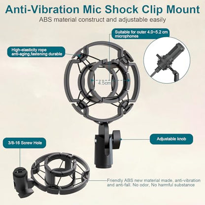 Desktop Microphone Stand,Adjustable Height Mic Stand with Pop Filter Shock Mount Mic Clip 3/8" to 5/8" Adapter,Compatible with AT2020|AT2035|AT2040|QuadCast S|Razer Seiren X| Blue Snowball |Shure - size: Mic Stand with Pop Filter