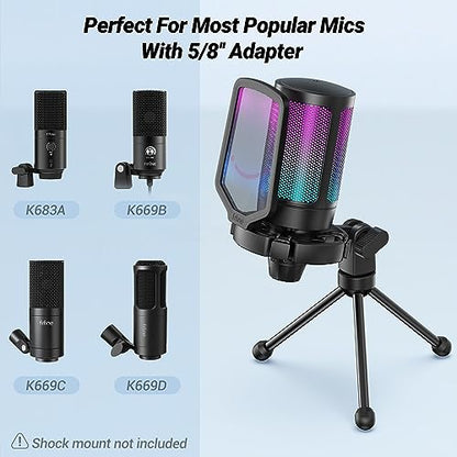 FIFINE Tripod Stand for Desktop Microphone with Non-slip Rubber Feet, Sturdy Metal Construction, Foldable Desk Mic Stand for Gaming, Podcasting, Meetings, Chatting