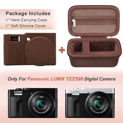 Canboc Case for Panasonic LUMIX ZS99 Point and Shoot Camera, Hard Carrying Case + ZS99/ TZ99 Soft Silicone Protective Cover with Removable Lens Cover, Brown (Case Only) - color: Brown