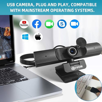 Webcam with Microphone and Speaker, 1080P Web Camera for Desktop Computer Laptop, USB Camera with Physical Privacy Cover,Plug and Play, Streaming Webcam, Wide Angle PC Cam (1080p mic Speaker)