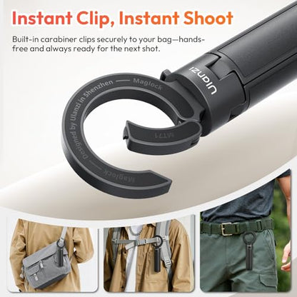 ULANZI MT71 Mini Magnetic Selfie Stick Tripod, Foldable & Lightweight, 180° Tilt, Compatible with iPhone 17-12 Series, with Adhesive Magnetic Ring for Desktop Shooting/Vlog/Selfie