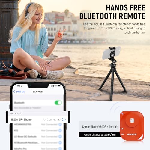 NEEWER Flexible Tripod with Remote, Mini Camera Phone Tripod Stand with Hidden Phone Holder&Action Camera Adapter Compatible with iPhone GoPro Hero13 12 11 10 DJI Insta360 Samsung for Vlogging, TP34 - style: TP34