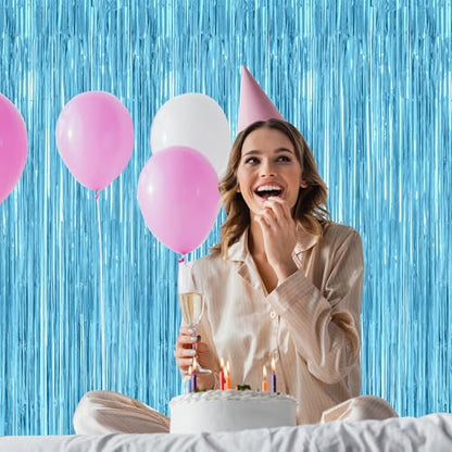 2 Pack Backdrop Curtains, 3.28 Feet x 7.05 Feet Sky Blue Tinsel Backdrop, Metallic Fringe Curtains Foil Tinsel Party Streamer, Winter Backdrop Happy Birthday Party Supplies - color: Sky blue, size: 2 PCS