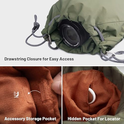 PGYTECH OneGo Drawstring Small Camera Bag, Leather Soft Camera Pouch compatible with Mirrorless Cameras/Nikon/Canon/Sony//Pocket 4/Fuji Camera Case - color: Black