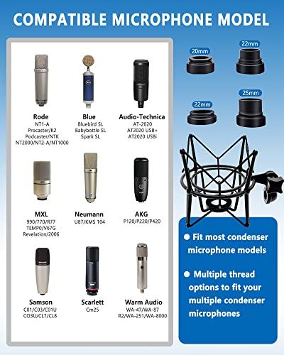 SUUNTOK Microphone Shock Mount Universal Mic Holder Spider Recording Mic Shockmount Stand Compatible with Many Condenser Mics Like Rode NT1-A NT2-A Procaster AT2020 MXL 990 770 U87 (Black) - style: Black Compatible with AT2020
