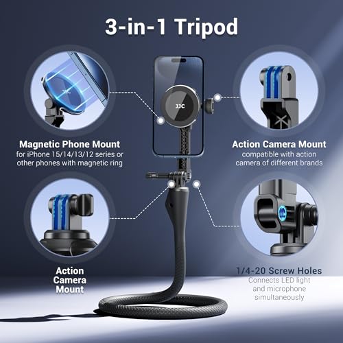 JJC Flexible Mount for Action Camera, Long Arm Bendable Clamp Mount with 1/4 Screw for GoPro Hero 13 12 11 10 Action 5 pro 4 3 Compatible with Insta360 X5 X4 X3 Selfie Stick Stand