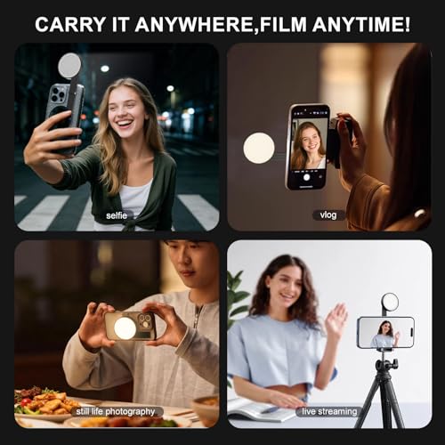LOUERN Magnetic Dual-Sided Selfie Light Compatible with iPhone MagSafe, CRI95+ Rechargeable| Foldable|Compact Phone Light with Mirror for Selfies/Photography/Makeup/Video Conference/Influencers - size: Round